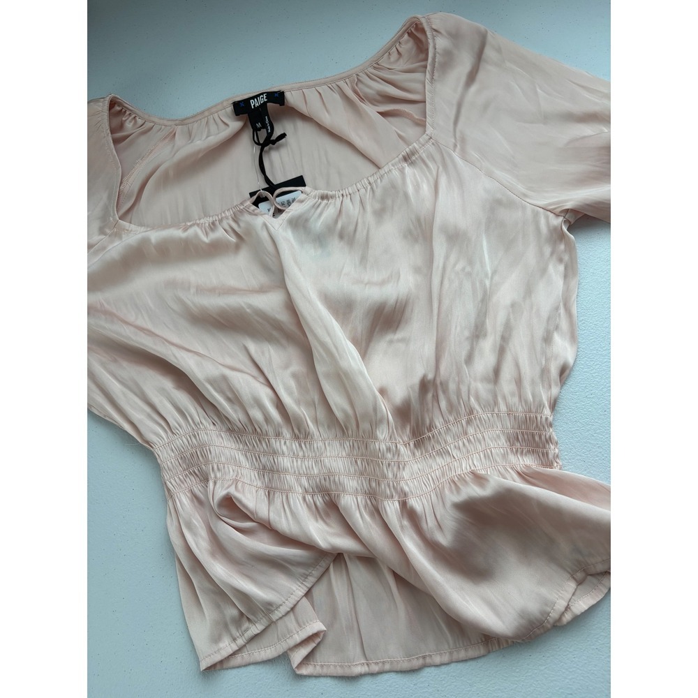 PAIGE Blush Pink Long-Sleeve Sheer Peasant Blouse